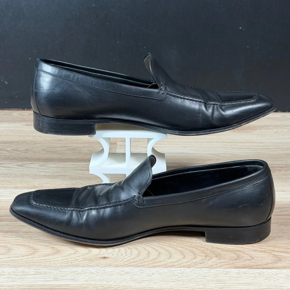 Prada Loafers Mens Size 10 Black Leather Slip On Square Apron Toe Dress Shoes - Picture 2 of 9